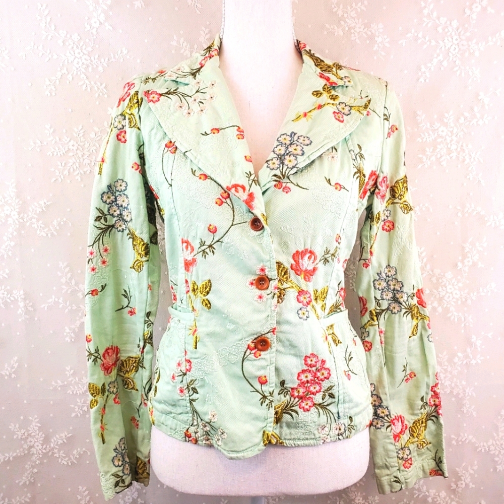 JOHNNY WAS Mint Floral Embroidered Blazer SZ S!